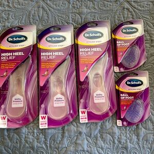 Dr. Scholls, high heel relief insoles x 3 and ball of foot cushions x2. New!